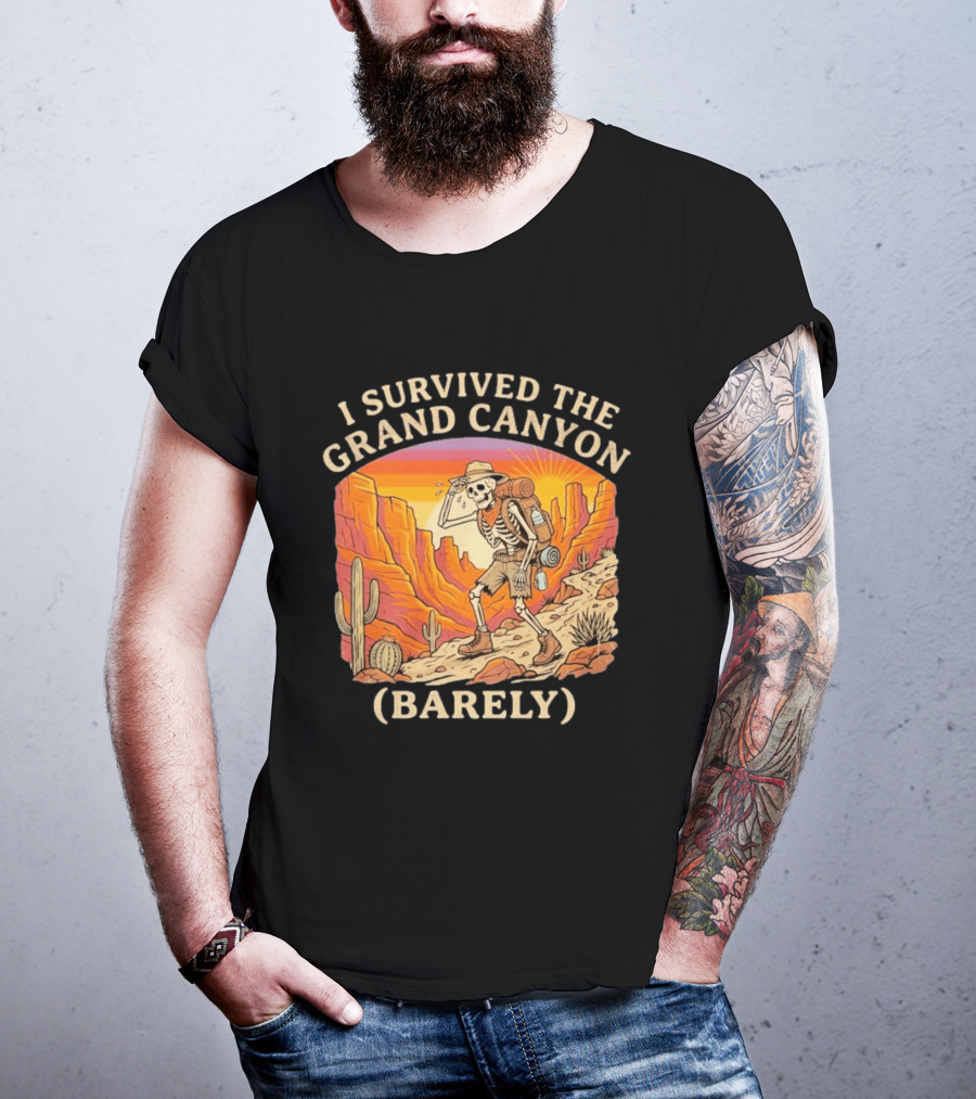 I Survived The Grand Canyon Barely Skeleton Backpack Sunset Cactus T-Shirt