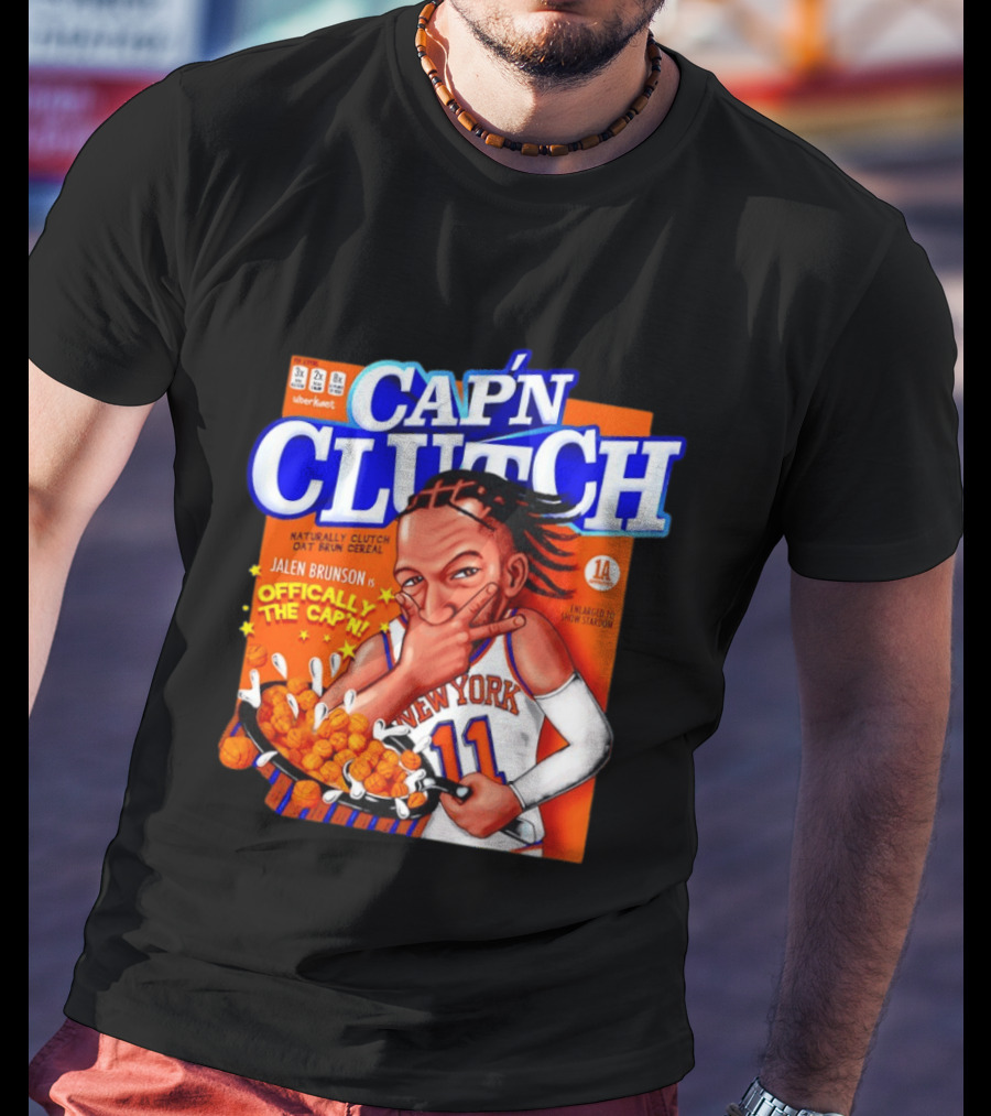 Cap'n Clutch Jalen Brunson New York Offically The Cap'n Cereal Box Comic T-Shirt