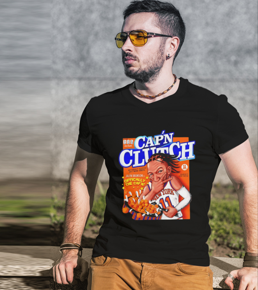 Cap'n Clutch Jalen Brunson New York Offically The Cap'n Cereal Box Comic T-Shirt