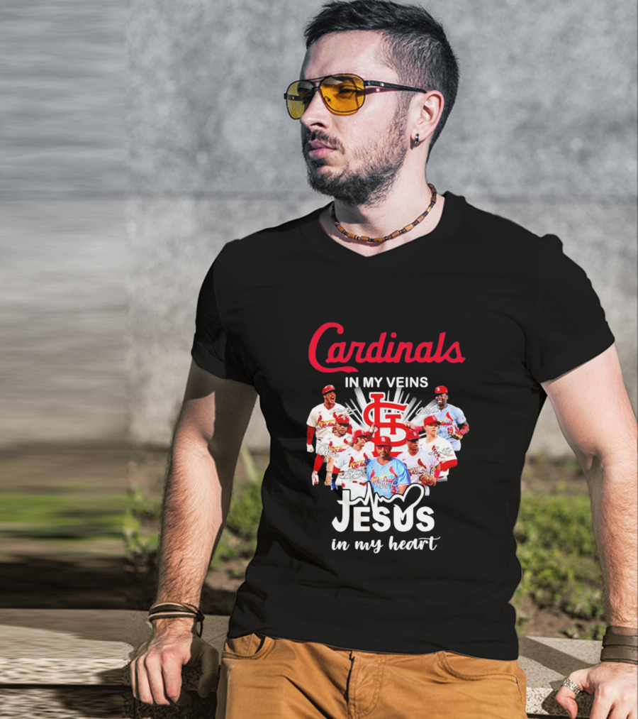 St Louis Cardinals In My Veins Jesus In My Heart Baseball Team Players T-Shirt