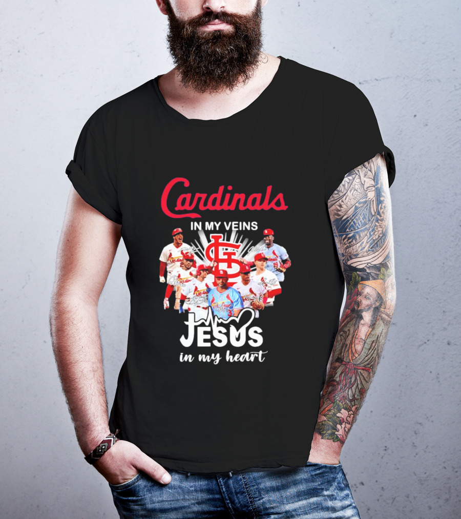 St Louis Cardinals In My Veins Jesus In My Heart Baseball Team Players T-Shirt