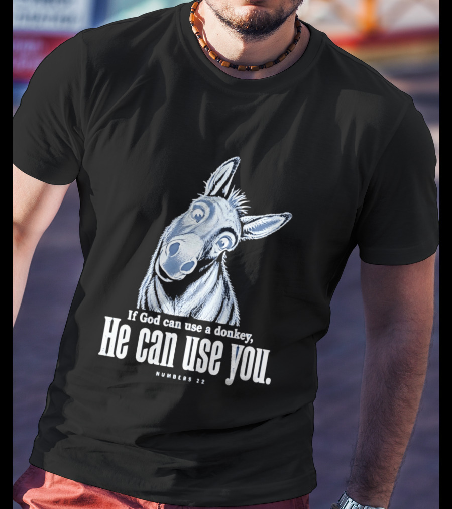 If God Can Use A Donkey He Can Use You Cartoon Donkey Numbers 22 T-Shirt