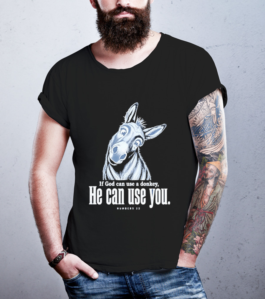 If God Can Use A Donkey He Can Use You Cartoon Donkey Numbers 22 T-Shirt