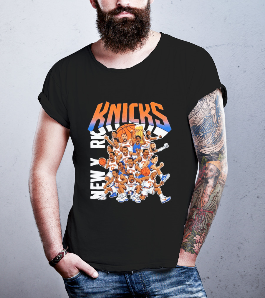 New York Knicks Cartoon Players 2026 Basketball Team Fun T-Shirt