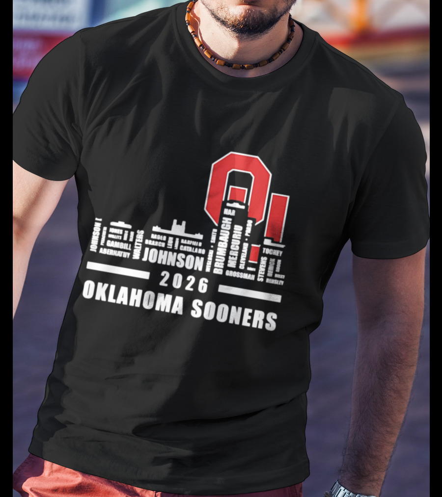 Oklahoma Sooners 2026 Johnson City Skyline Player Name T-Shirt