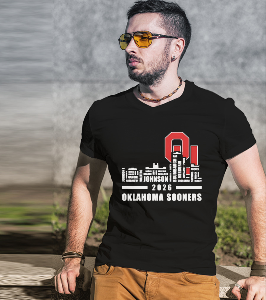 Oklahoma Sooners 2026 Johnson City Skyline Player Name T-Shirt