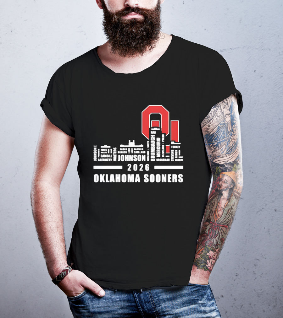 Oklahoma Sooners 2026 Johnson City Skyline Player Name T-Shirt