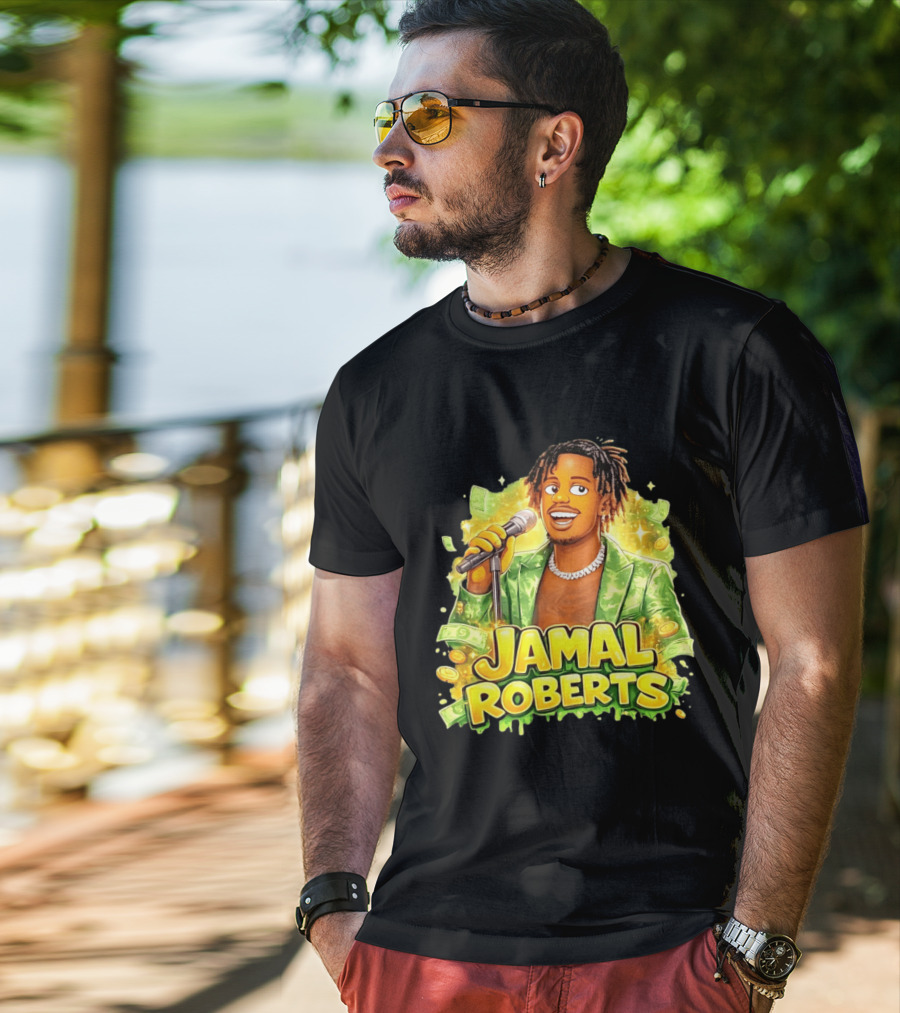 Jamal Roberts 2025 American Idol Winner Illustrated Mic Holding Dollar Sign T-Shirt