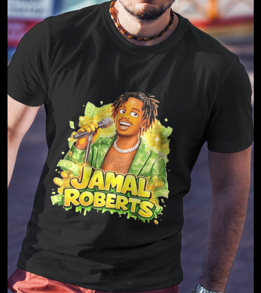 Jamal Roberts 2025 American Idol Winner Illustrated Mic Holding Dollar Sign T-Shirt