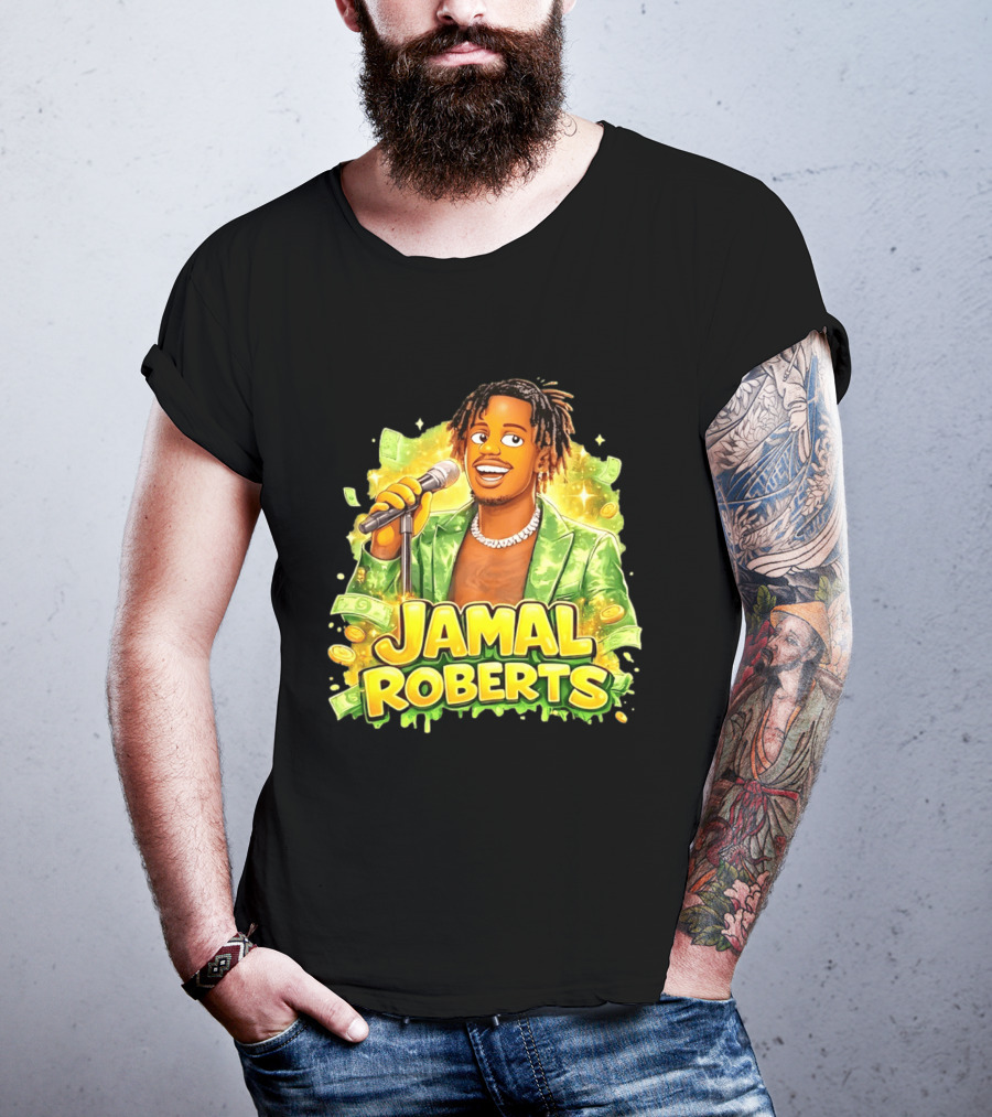 Jamal Roberts 2025 American Idol Winner Illustrated Mic Holding Dollar Sign T-Shirt