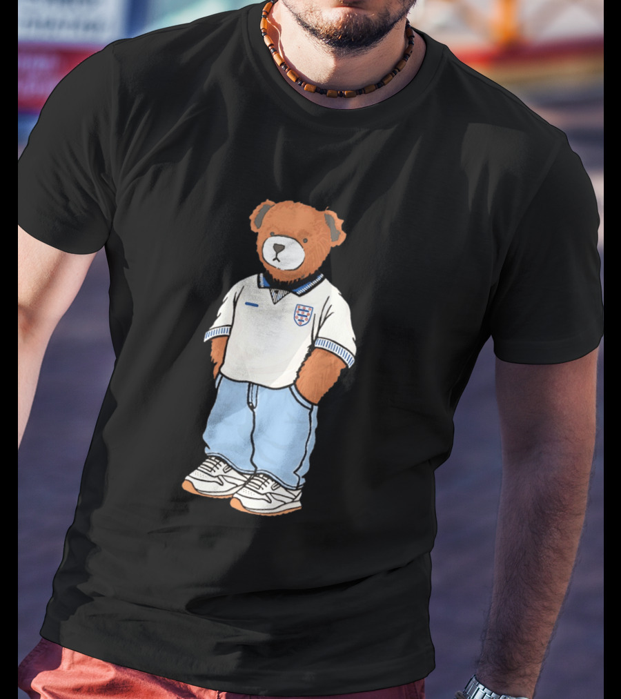 Three Lions England '90 Pickles Teddy Bear Retro Soccer Fan T-Shirt