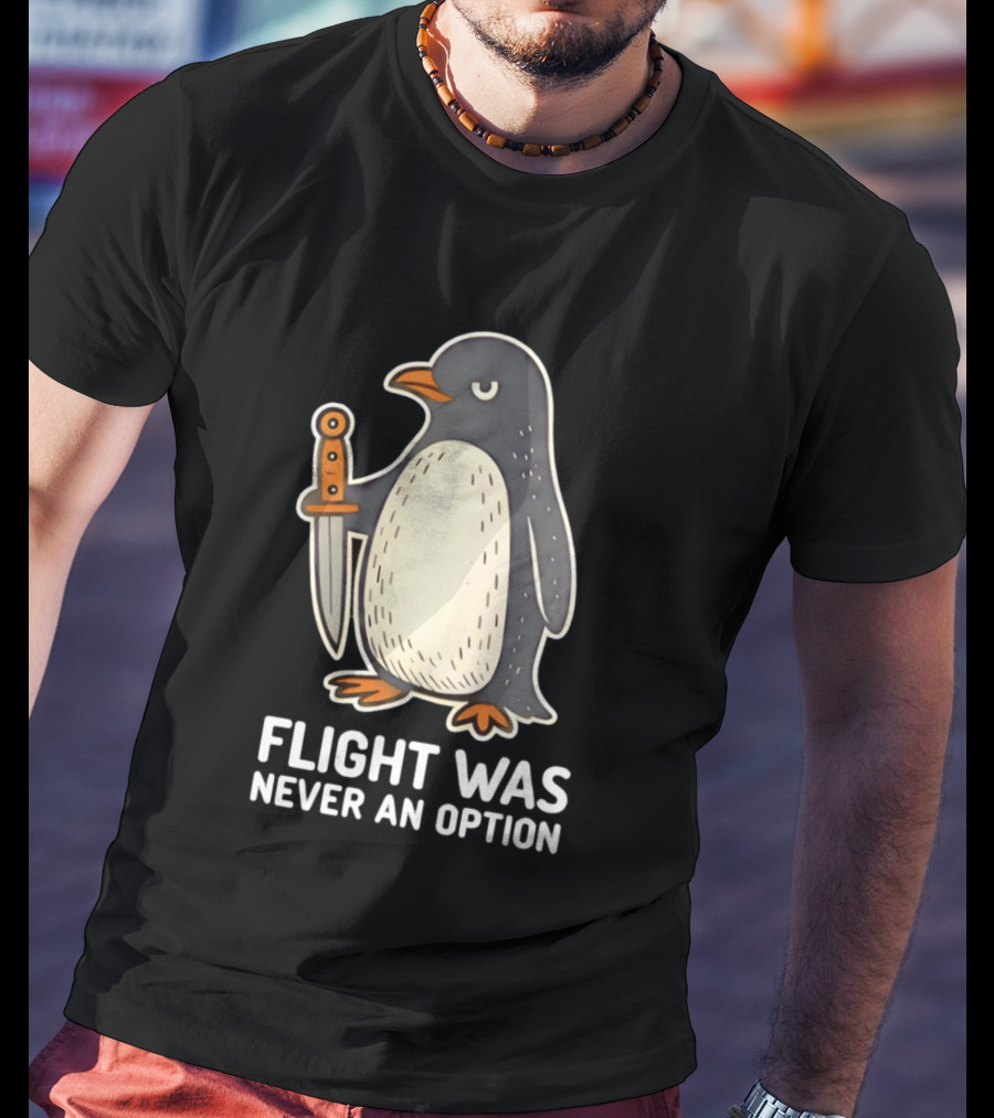 Flight Was Never An Option Cartoon Penguin With Sword T-Shirt