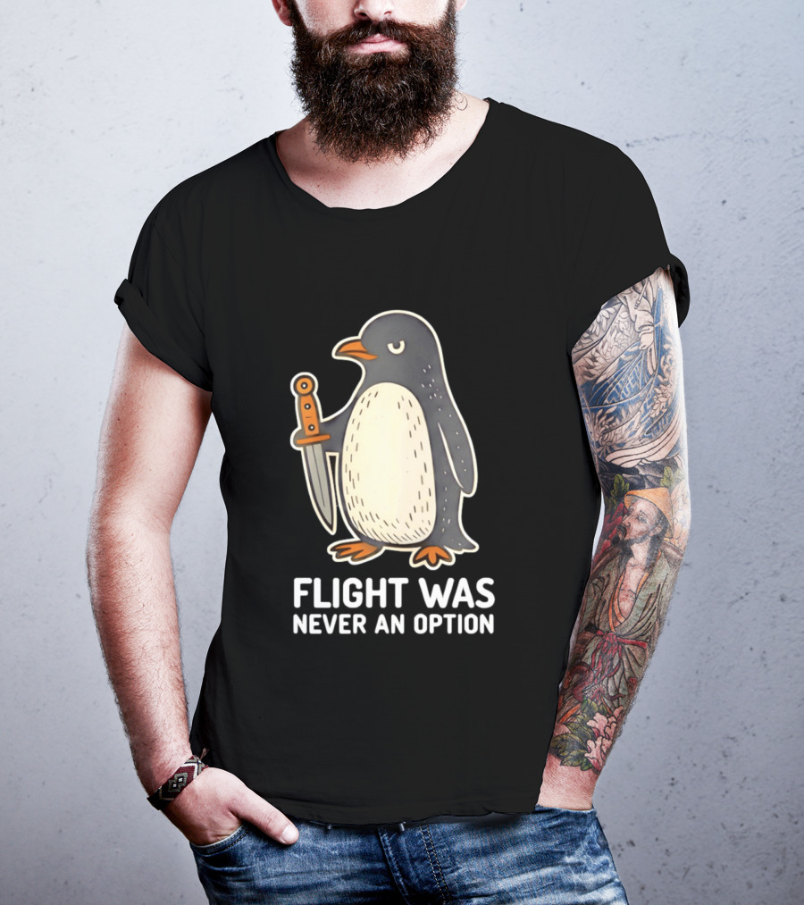 Flight Was Never An Option Cartoon Penguin With Sword T-Shirt
