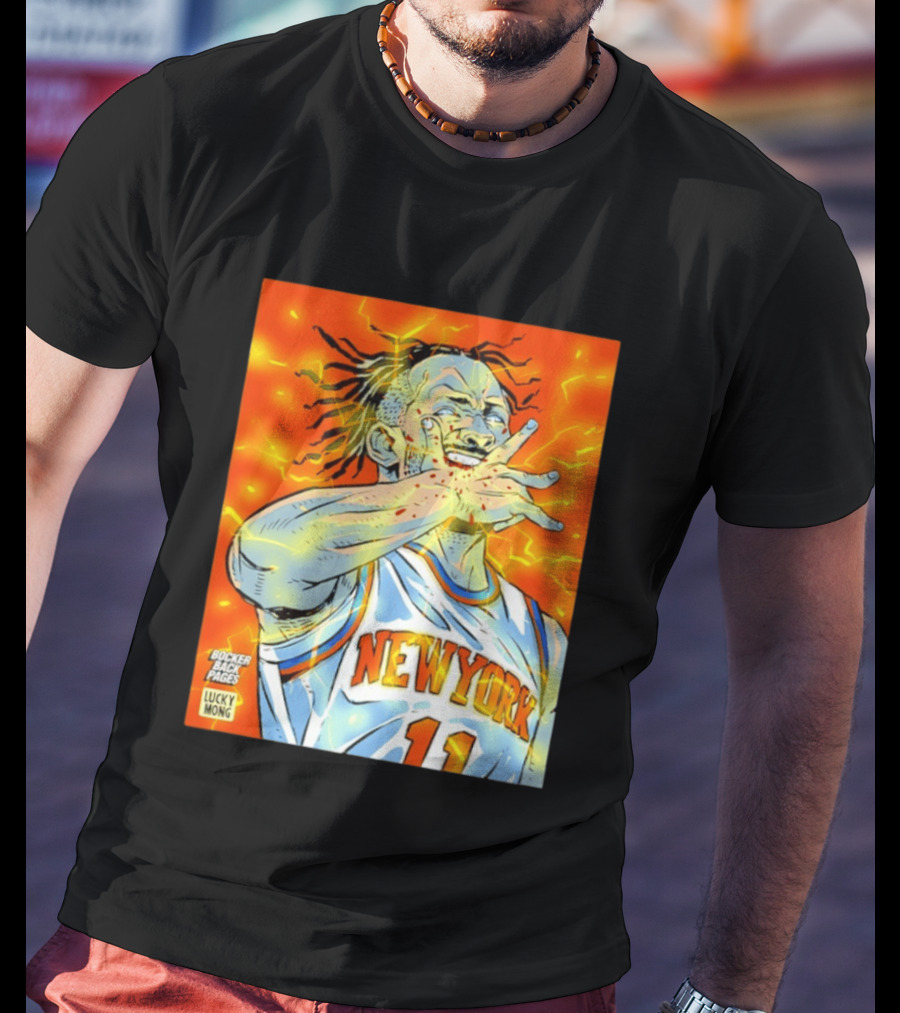 New York Knicks Jalen Brunson Comic Bite By Bocker Back Pages Lucky Mong T-Shirt