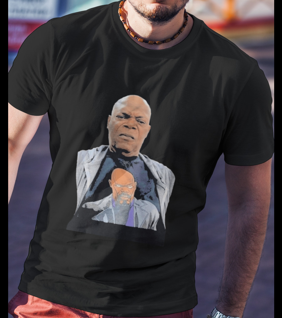 Samuel L. Jackson Wearing Himself On T-Shirt