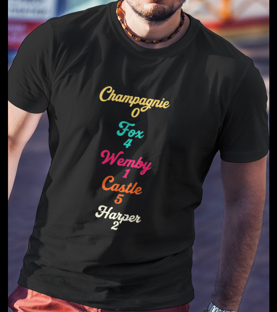 San Antonio Spurs Basketball Champagnie 0 Fox 4 Wemby 1 Castle 5 Harper 2 T-Shirt