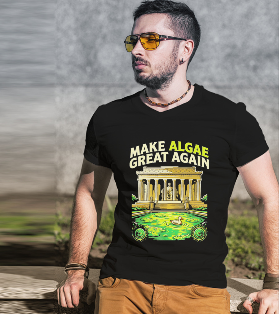 Make Algae Great Again Greek Temple Duck Pond Political Satire T-Shirt