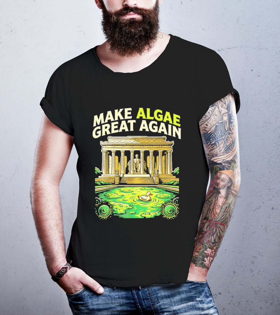 Make Algae Great Again Greek Temple Duck Pond Political Satire T-Shirt