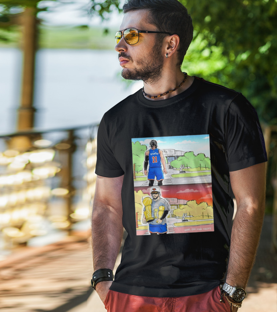 Maki Brunson NY Knicks Jalen Brunson NBA Champs June 13th Morning Night Trophy Comic T-Shirt
