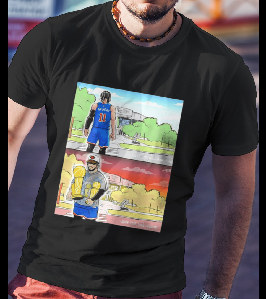 Maki Brunson NY Knicks Jalen Brunson NBA Champs June 13th Morning Night Trophy Comic T-Shirt