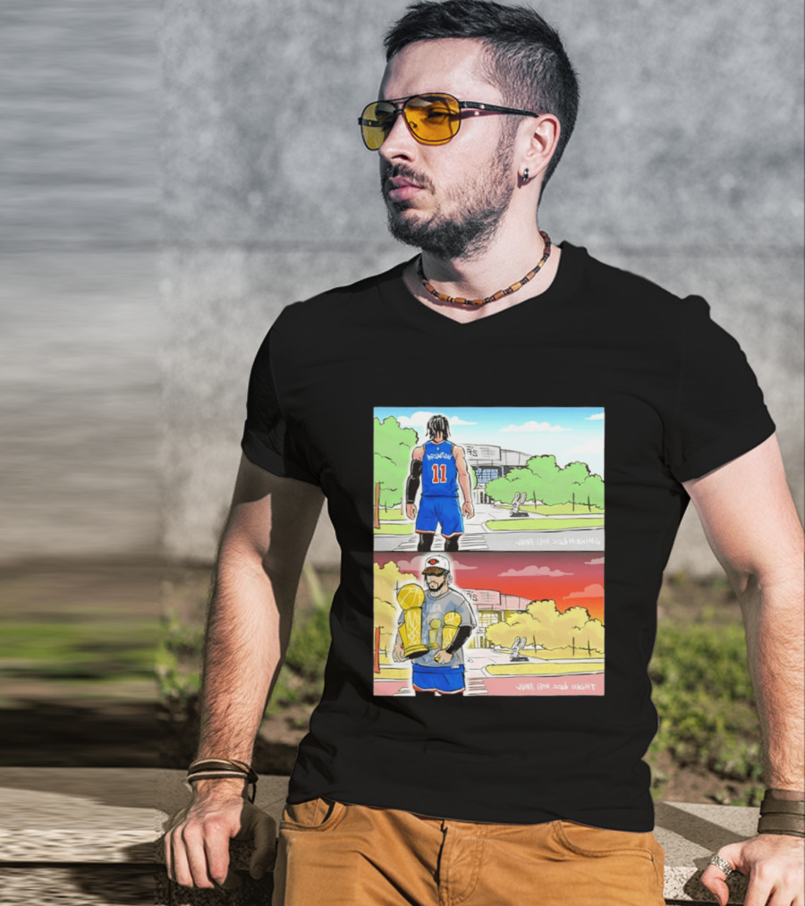 Maki Brunson NY Knicks Jalen Brunson NBA Champs June 13th Morning Night Trophy Comic T-Shirt