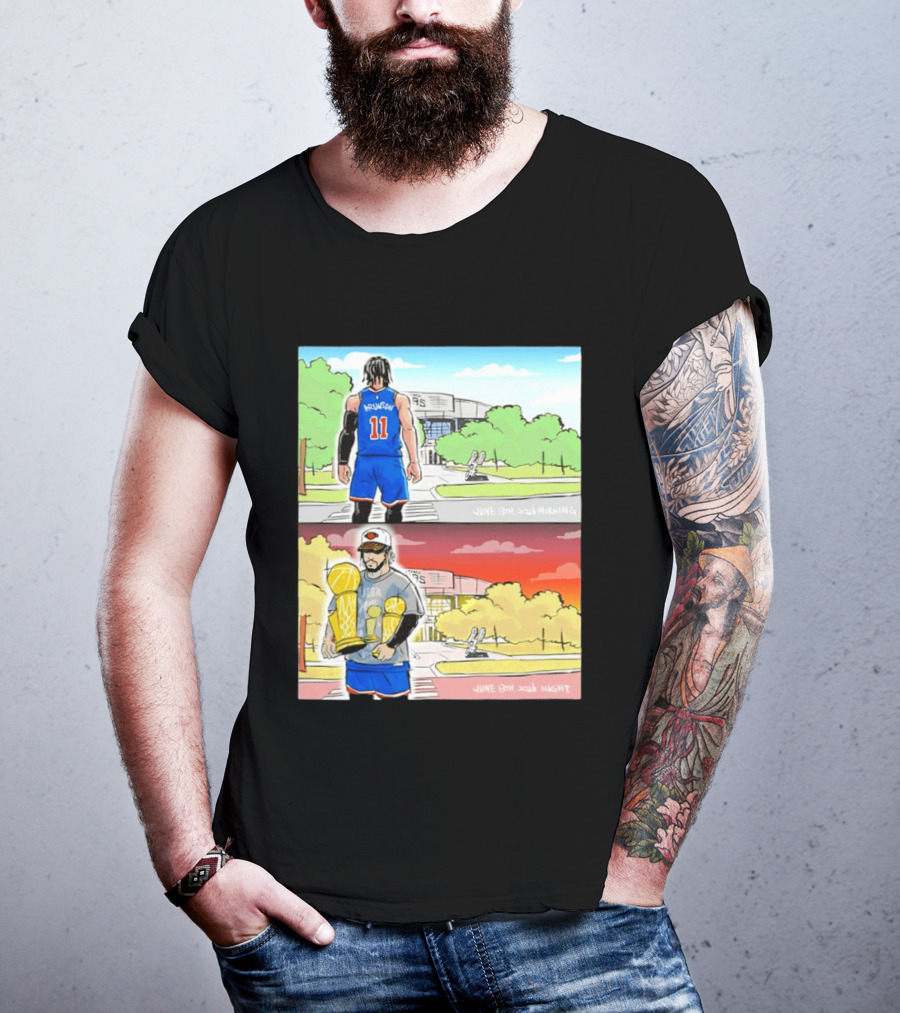 Maki Brunson NY Knicks Jalen Brunson NBA Champs June 13th Morning Night Trophy Comic T-Shirt