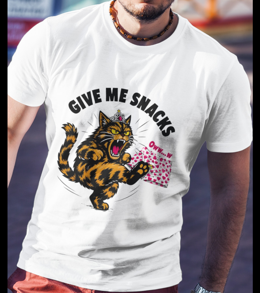 Cat Crown Give Me Snacks Owww W Wild Feline Fun T-Shirt