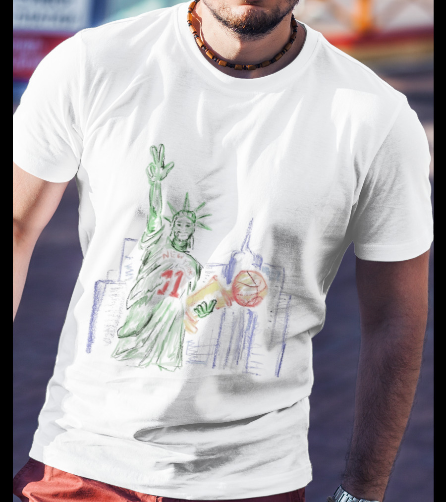 New York Jalen Brunson 11 Statue Of Liberty Basketball Trophy Wackjumper X Niko T-Shirt