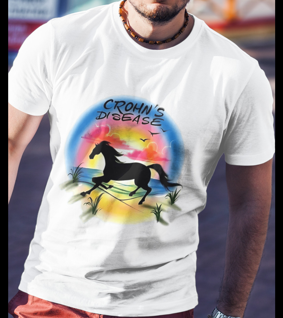 Crohn's Disease Horse Silhouette Beach Sunset Scene T-Shirt