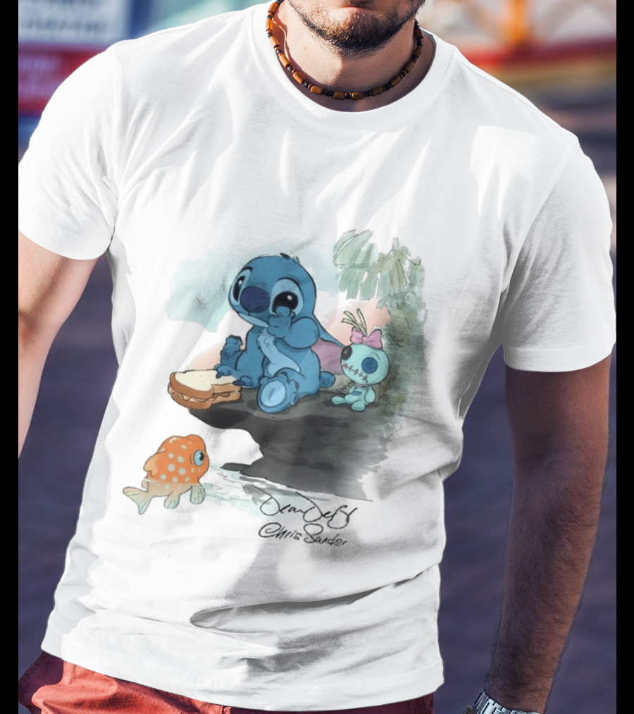 Lilo & Stitch Ohana Alii Stitch And Scrump With Fish And Sandwich T-Shirt