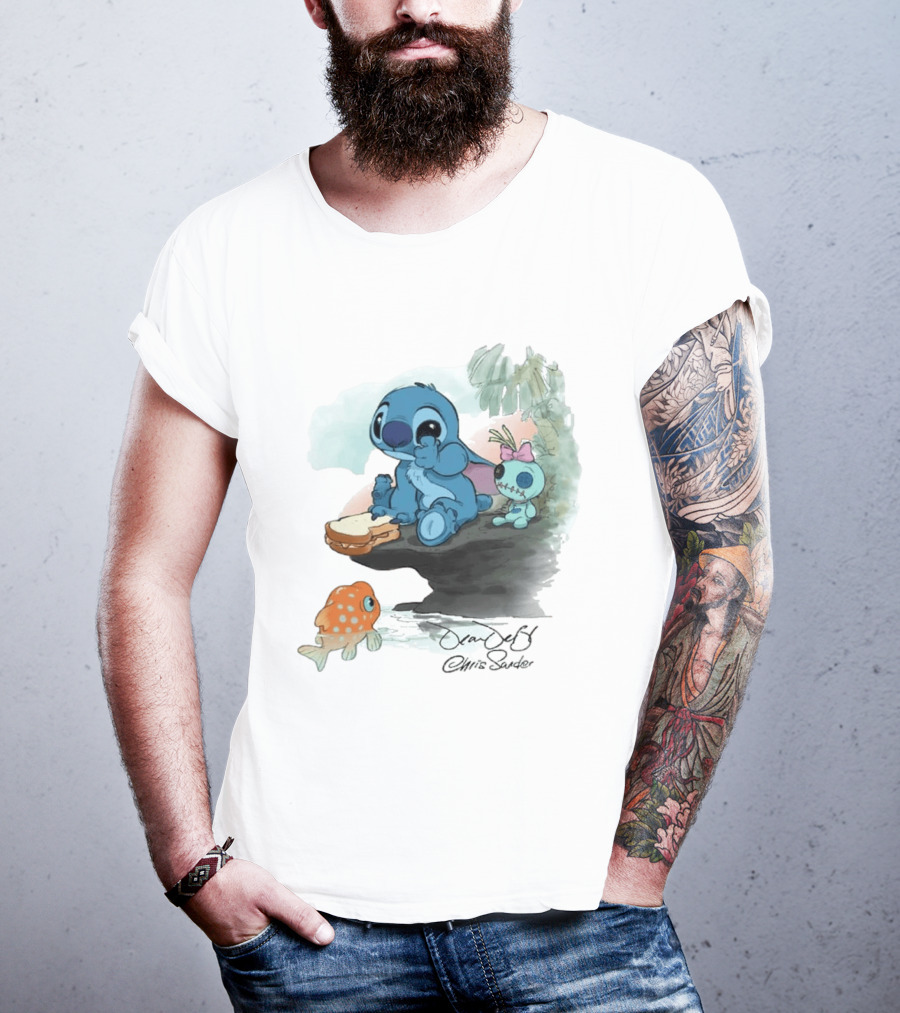 Lilo & Stitch Ohana Alii Stitch And Scrump With Fish And Sandwich T-Shirt