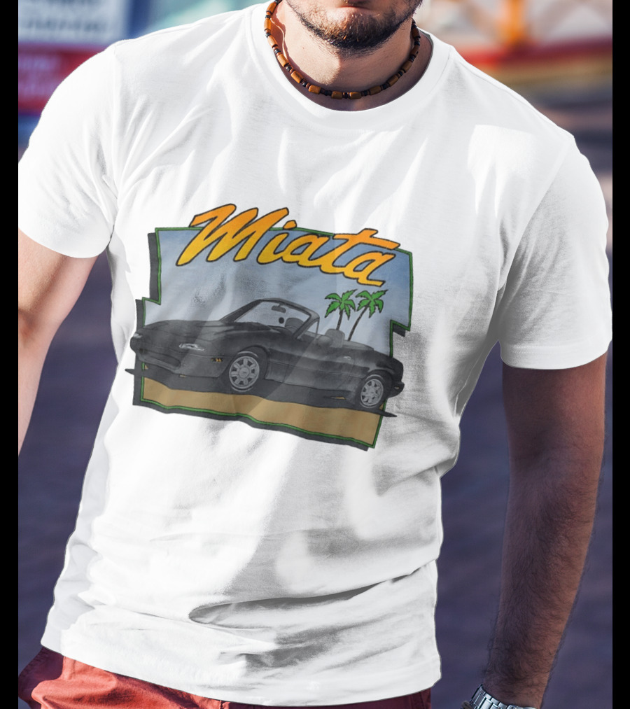 Miata Mazda NA Roadster Convertible With Palm Trees Beach Scene T-Shirt