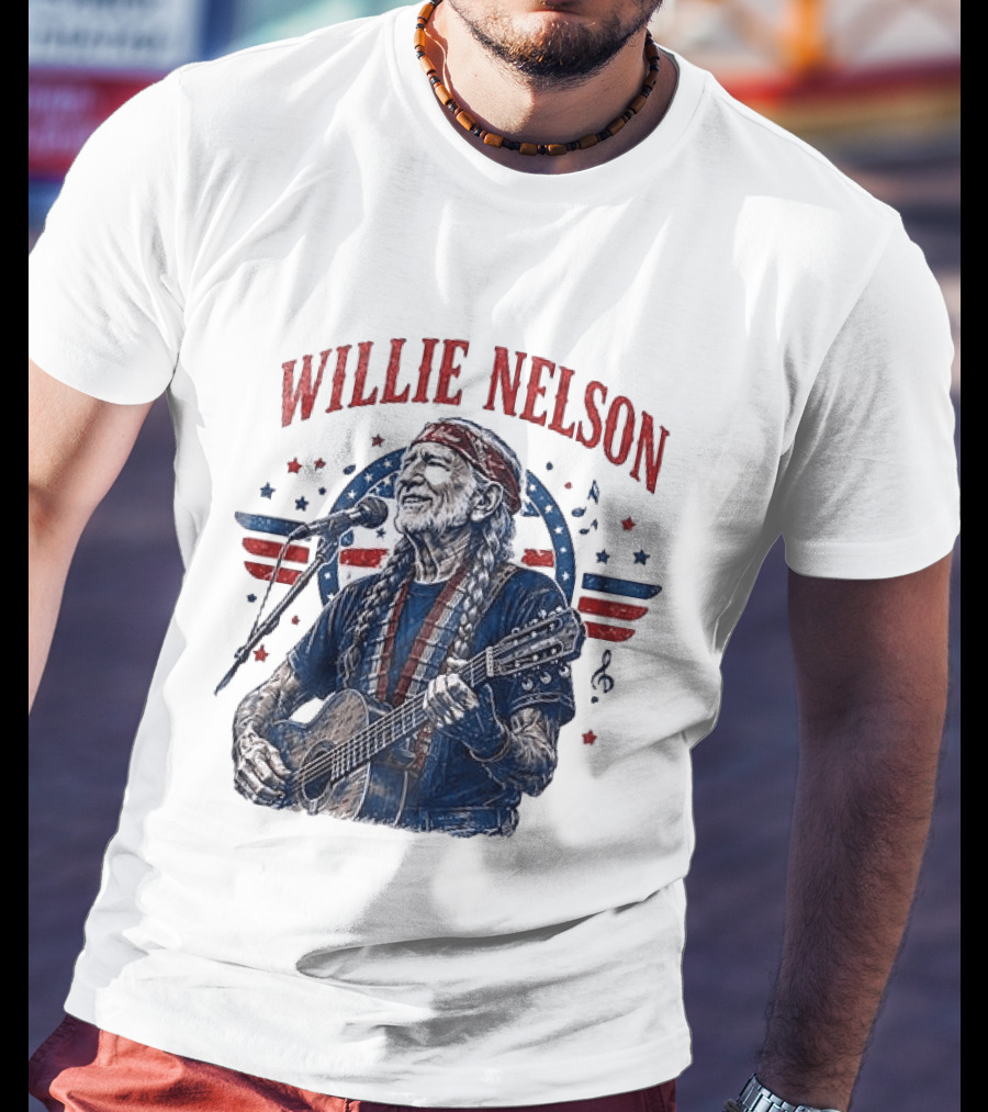 Willie Nelson America The Queen Of Country 250 Years Of Freedom USA Flag Guitar And Microphone T-Shirt