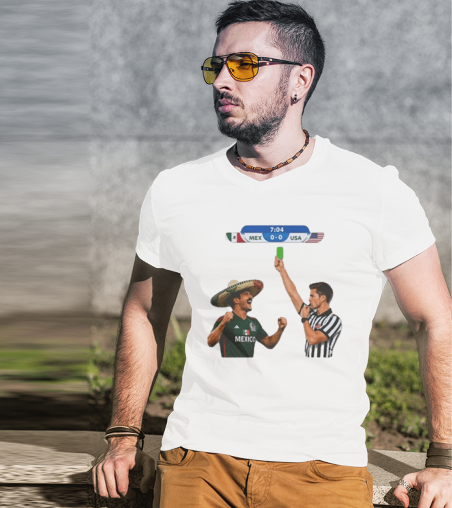 Mexico USA Soccer Rivalry Green Card Referee Moment T-Shirt