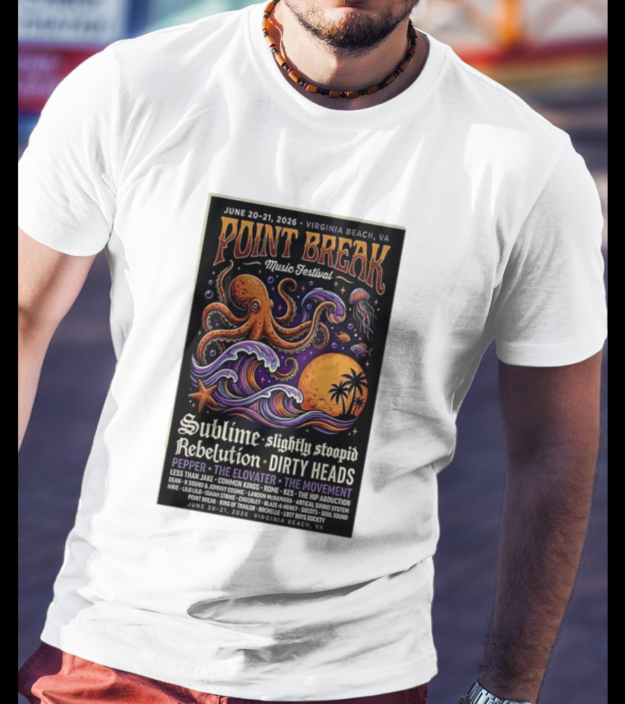 Point Break Music Festival 2026 Virginia Beach Sublime Slightly Stoopid Rebelution Dirty Heads Pepper T-Shirt