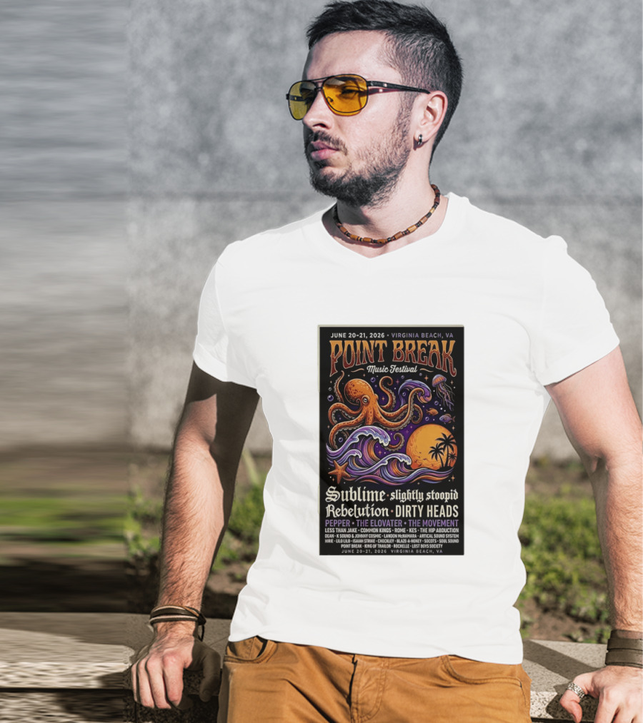 Point Break Music Festival 2026 Virginia Beach Sublime Slightly Stoopid Rebelution Dirty Heads Pepper T-Shirt