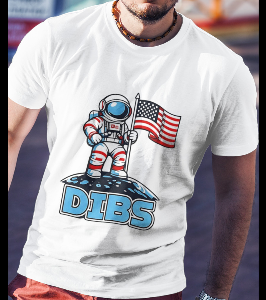 USA Dibs On The Moon Astronaut Space American Flag T-Shirt