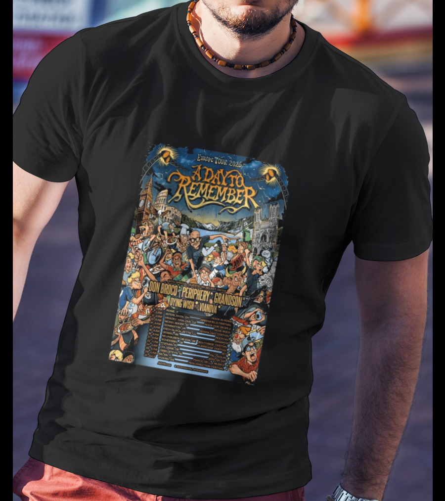 A Day To Remember Europe Tour 2026 Featuring Don Broco Periphery Grandson Dying Wish Vianova T-Shirt