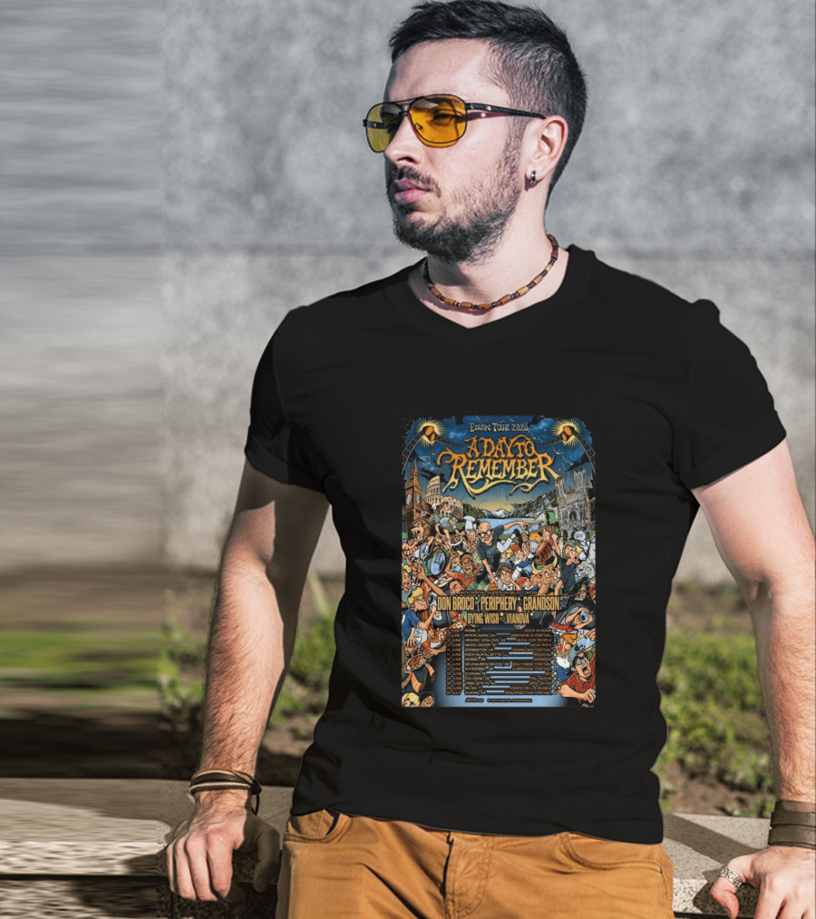A Day To Remember Europe Tour 2026 Featuring Don Broco Periphery Grandson Dying Wish Vianova T-Shirt