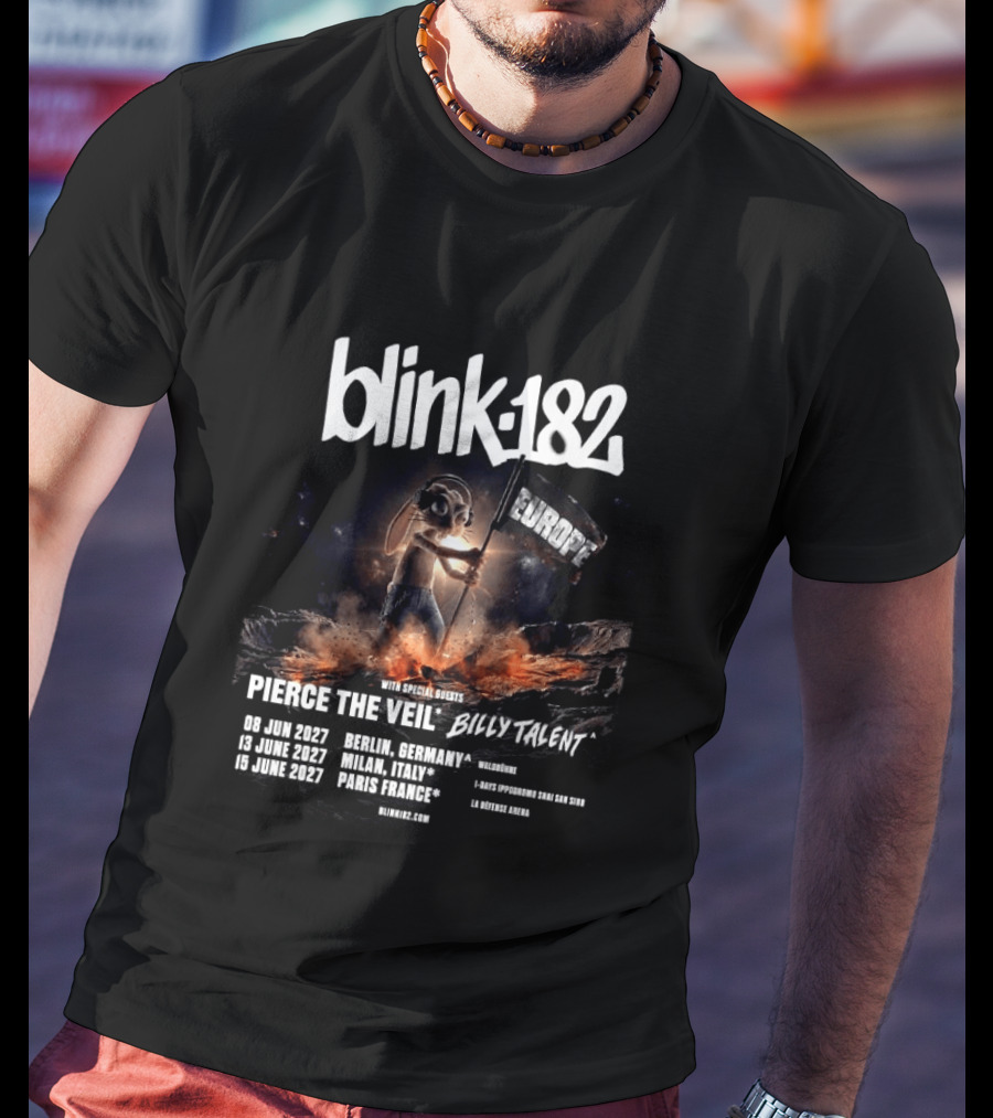 Blink 182 Europe Tour 2027 Dates Germany Italy France With Pierce The Veil Billy Talent T-Shirt
