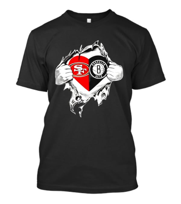 San Francisco 49ers Brooklyn Nets Heart Design Scratch Image T-Shirt