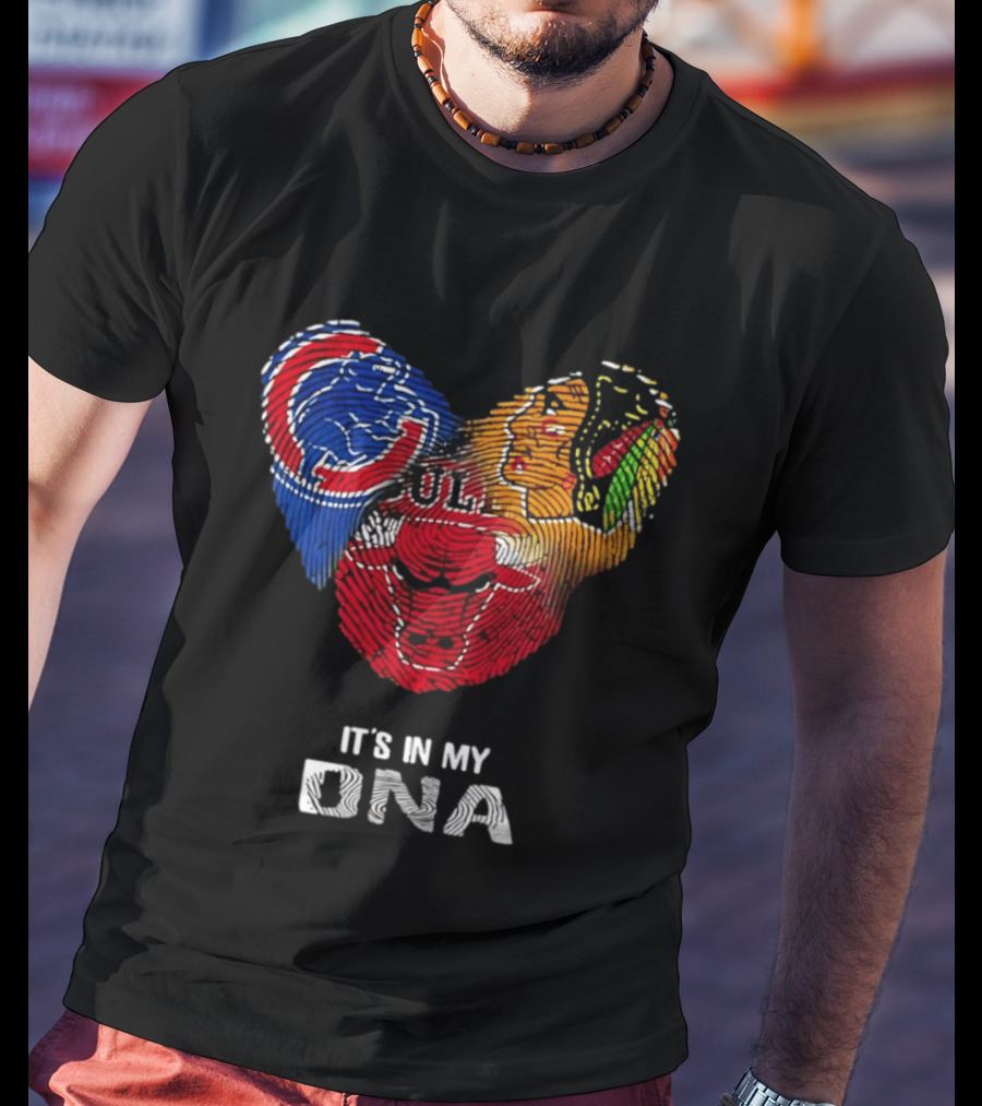 Chicago Blackhawks Bulls Cubs It's In My DNA Fingerprint Logos T-Shirt