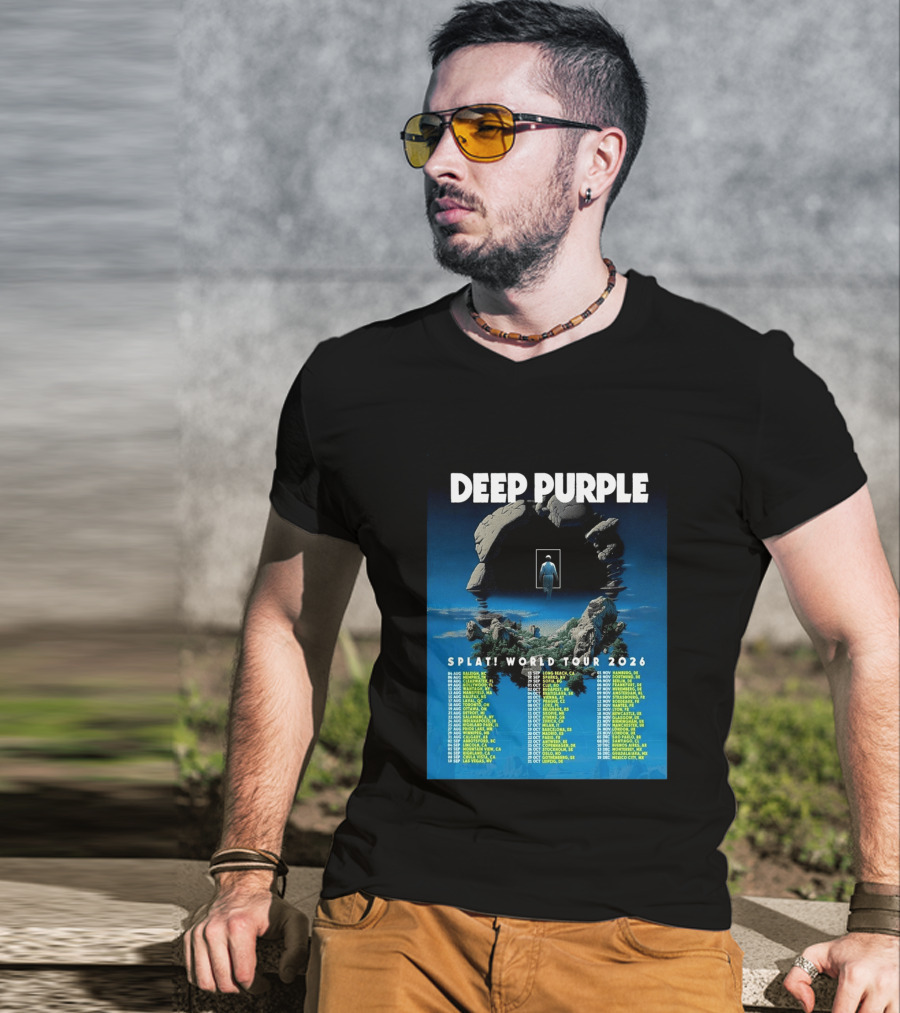 Deep Purple Splat World Tour 2026 Schedule And Dates Raleigh To Mexico City T-Shirt