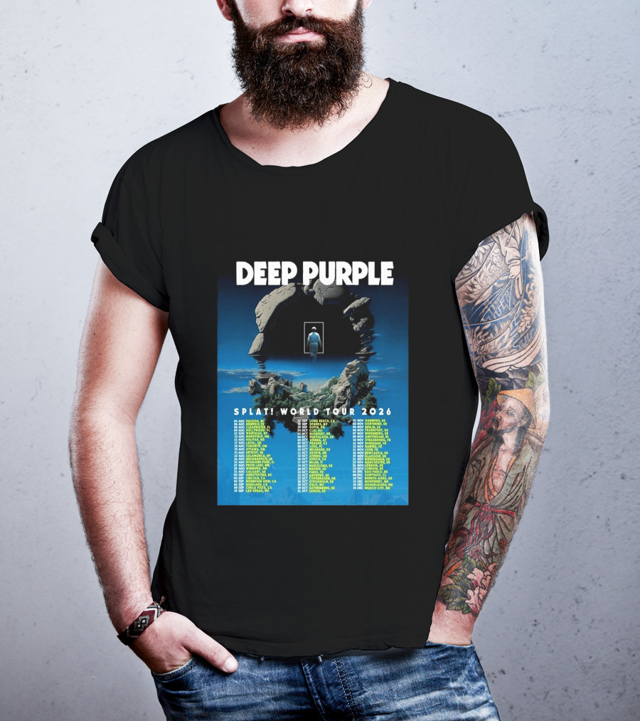 Deep Purple Splat World Tour 2026 Schedule And Dates Raleigh To Mexico City T-Shirt