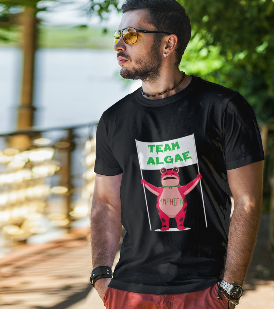Team Algae Amphifa Frog Holding Banner T-Shirt
