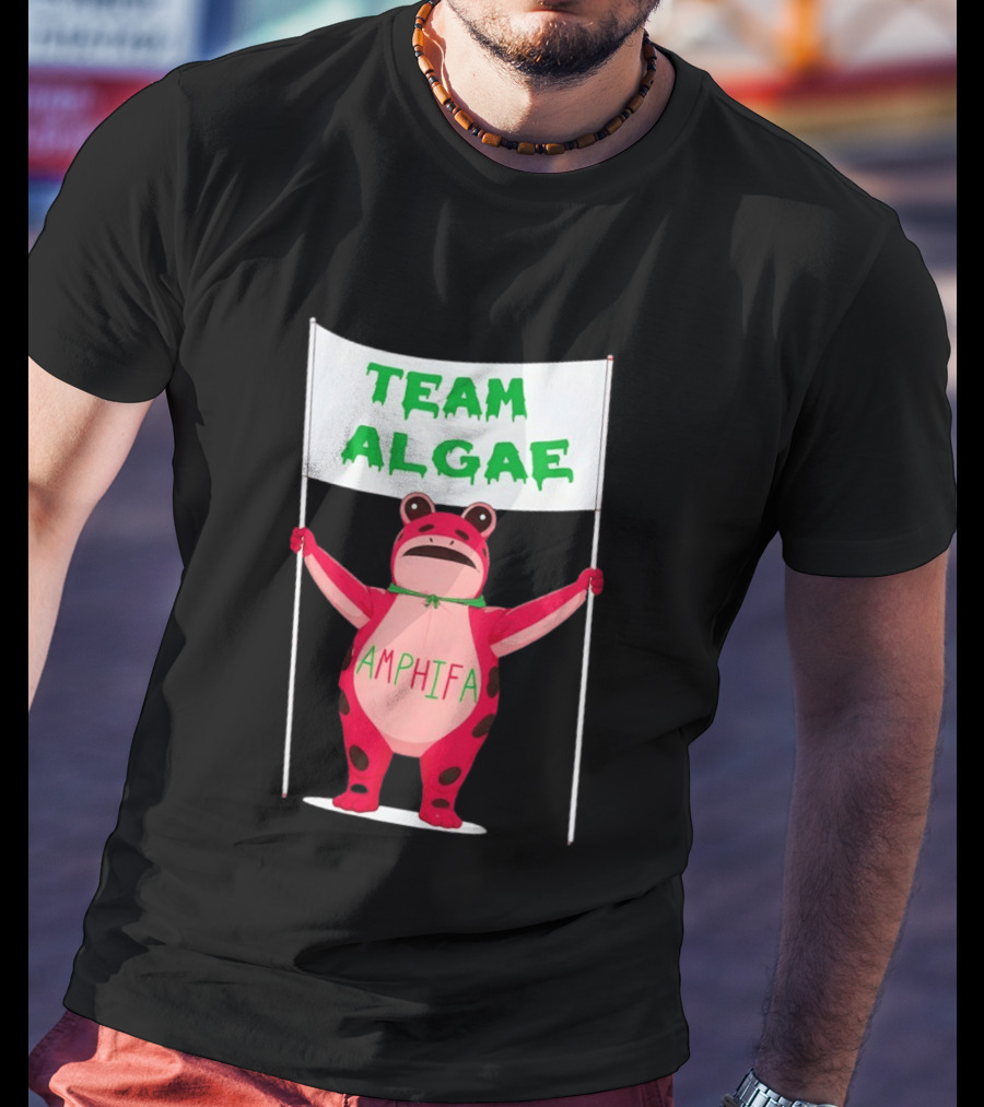 Team Algae Amphifa Frog Holding Banner T-Shirt