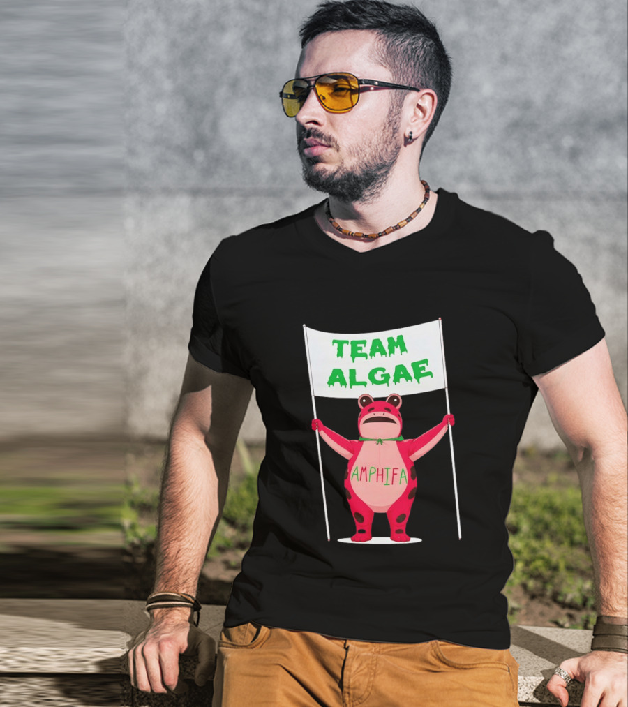 Team Algae Amphifa Frog Holding Banner T-Shirt