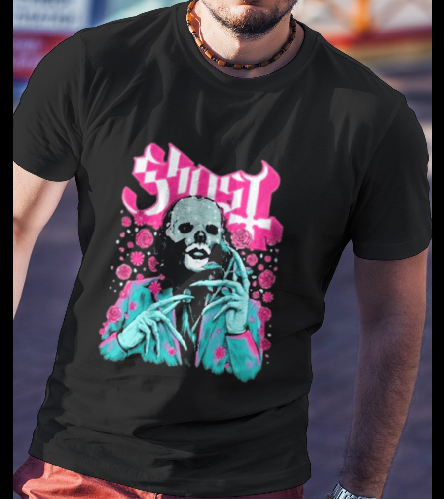 Ghost Band Summer 2026 Exclusive Floral Lachryma Pink Roses Skull T-Shirt