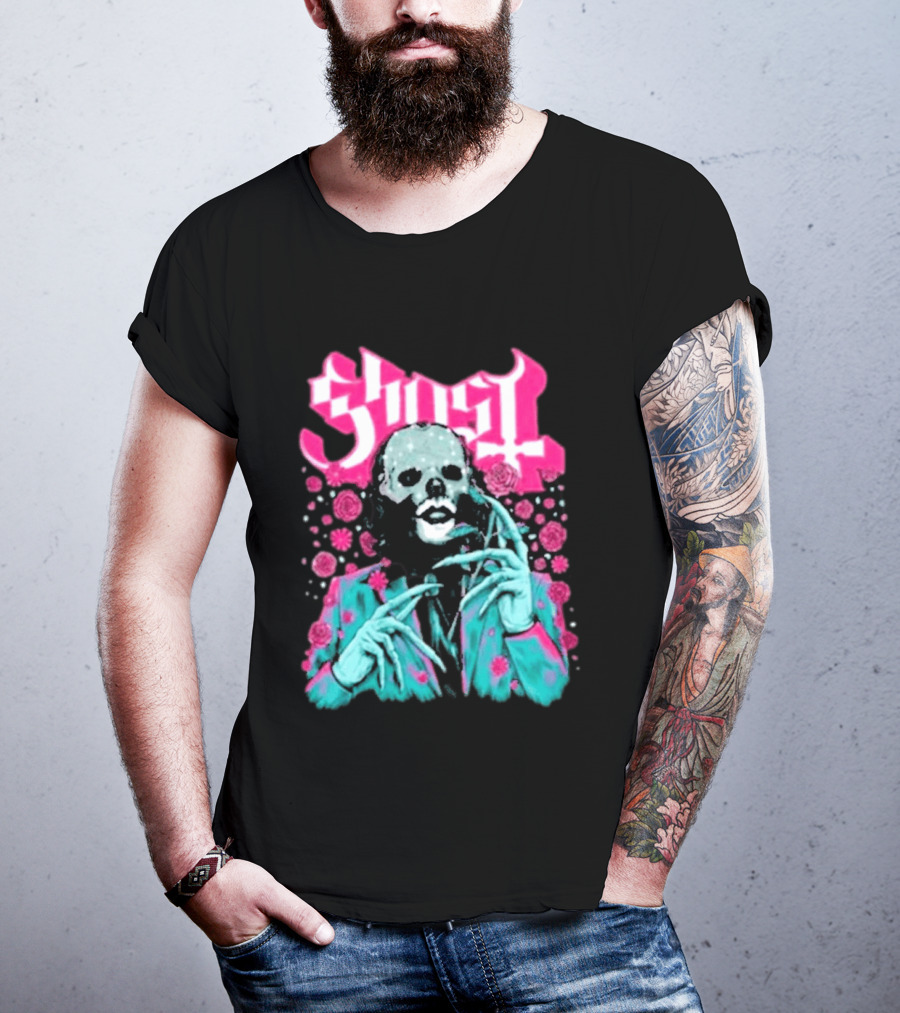 Ghost Band Summer 2026 Exclusive Floral Lachryma Pink Roses Skull T-Shirt