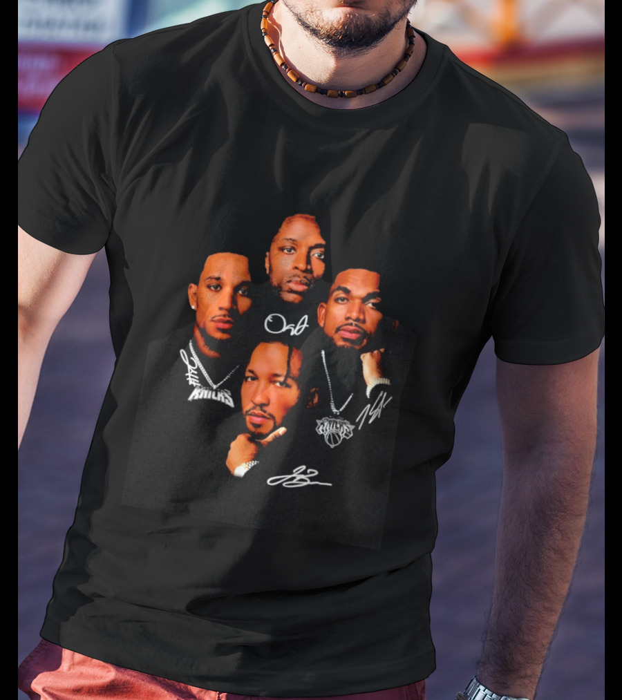 Knicks Jalen Brunson OG Anunoby Karl Anthony Towns Josh Hart Autograph Big Head Image T-Shirt